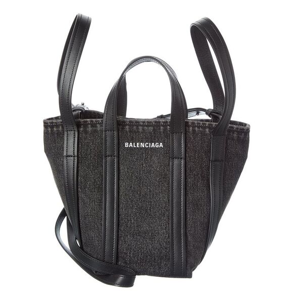 Balenciaga Ever 2.0 N/S Xs Denim & Leather Tote Black